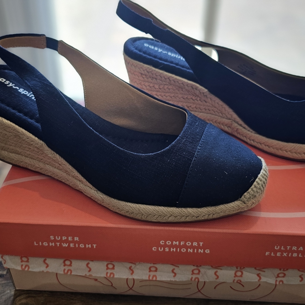 Easy Spirit Navy Canvas Slingback Espadrille Wedge